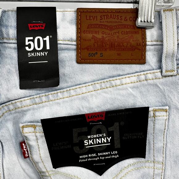 Levi's 501 Skinny Jeans Light Acid Wash Bleach High Rise Stretch Blue 28x28 - Picture 3 of 7